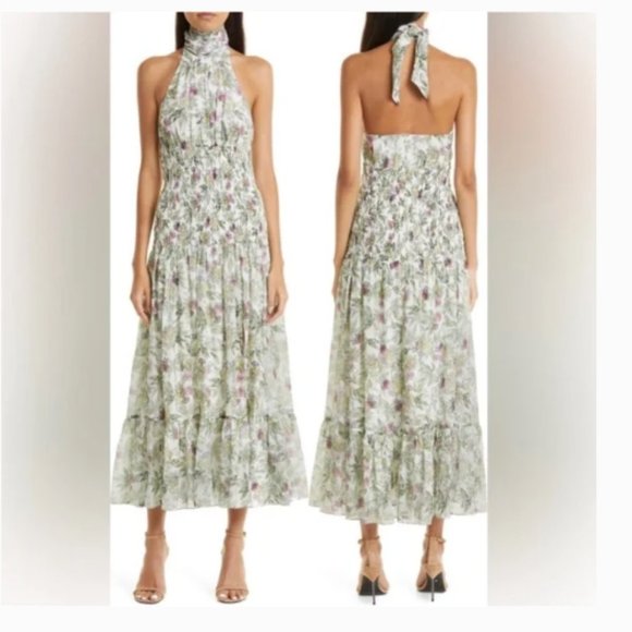CINQ A SEPT DOVER FLORAL HALTER NECK MIDI DRESS sz 12